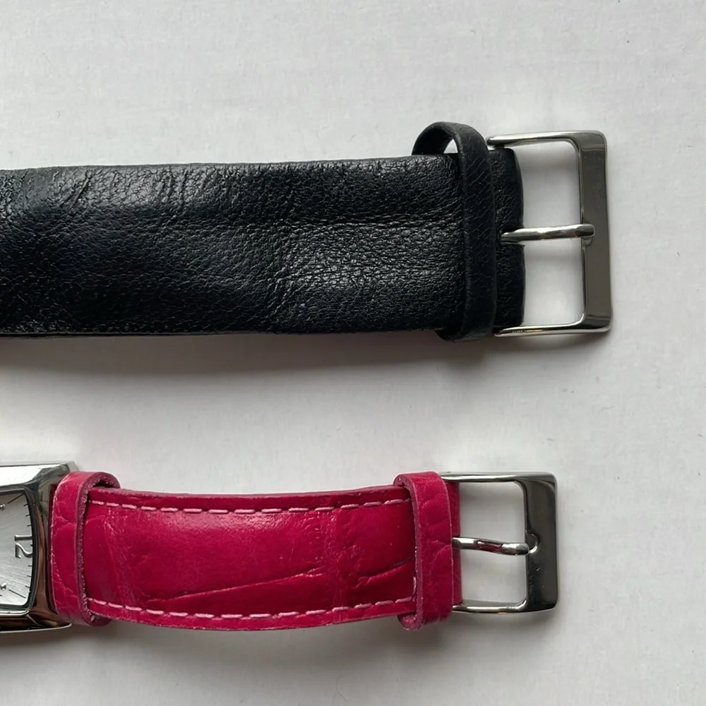 Bundle of 2 Anne Klein Leather Watches - Black & Silver, Magenta Pink & Silver